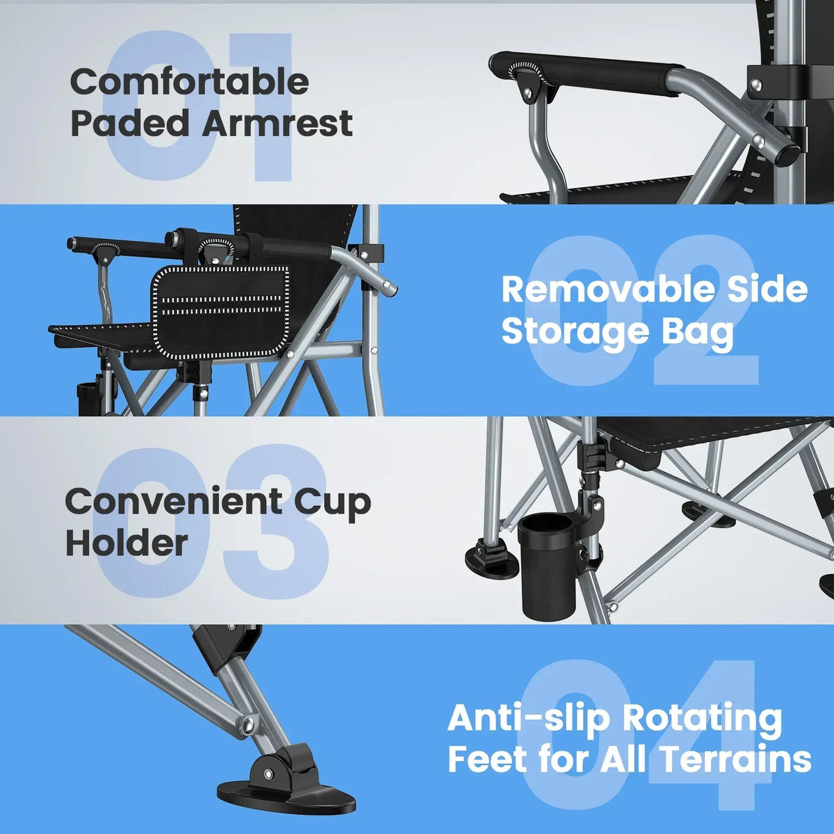 LNOW Folding Camping Chair with Cup Holder & Side Pocket Lightweight Portable Chairs for Beach, Sports, Fishing, ‌‌Black