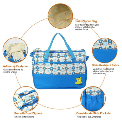 Baby Diaper Bag 5 Pcs Toddler Diaper Bag Tote Multifunction Portable Baby Bag for Boys and Girls Blue