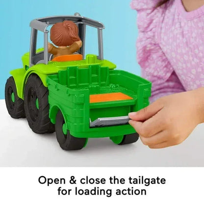 Fisher-Price Little People Push & Play Tractor, Musical Toy Farm Vehicle & 2 Figures for Toddlers