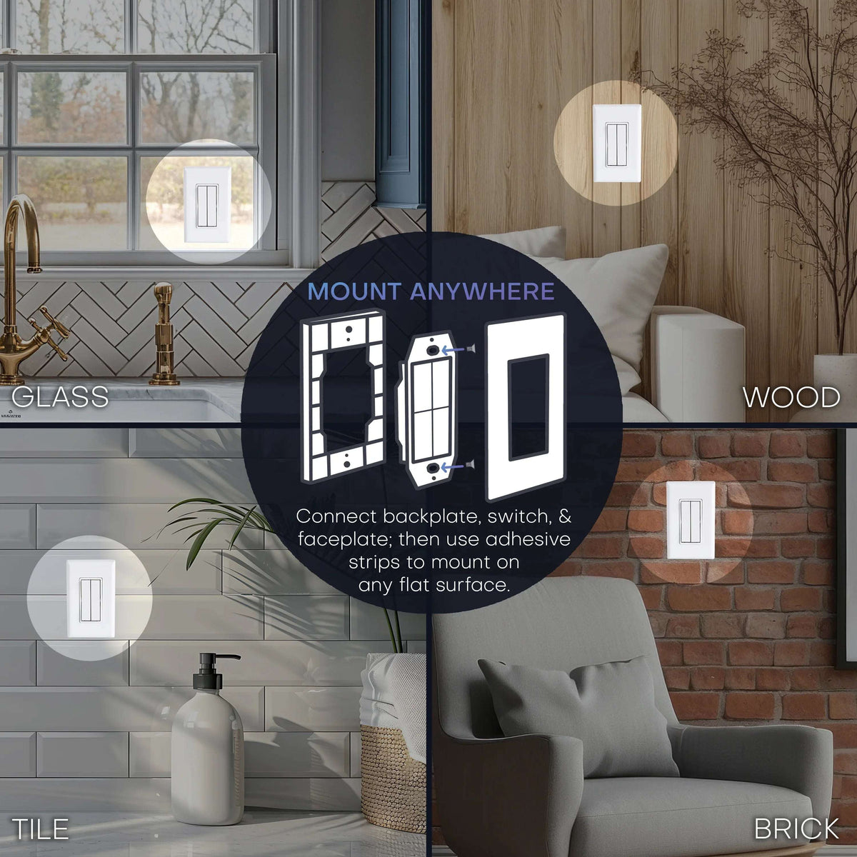 RunLessWire Click for Philips Hue Wireless Battery-Free Smart Dimming Light Switch- Brown