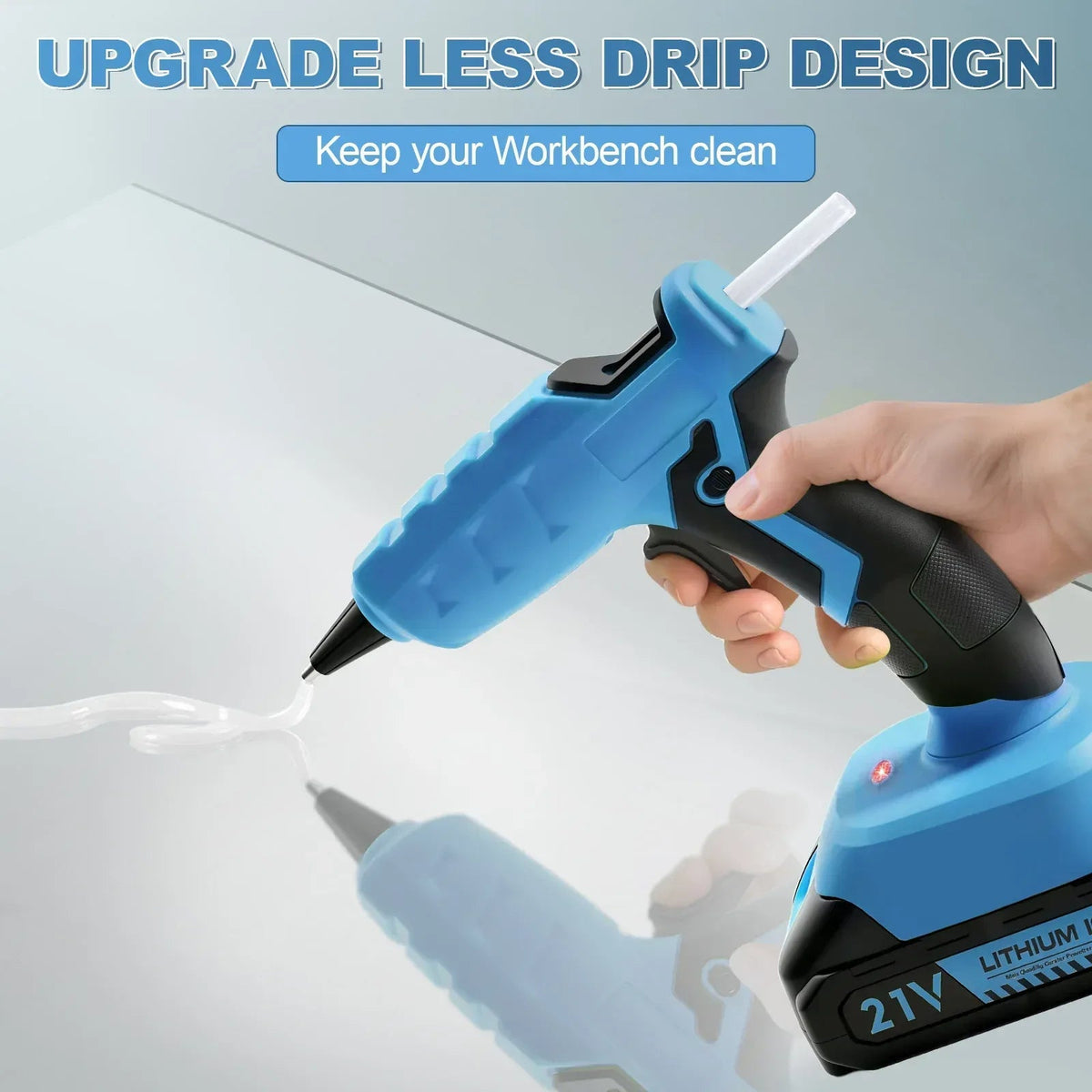 Cordless Hot Glue Gun with 2.0Ah Battery Charger and 30pcs Full Size Glue Sticks 100W Power Melt Glue Gun for DIY Festival Decor and Gifts, Blue