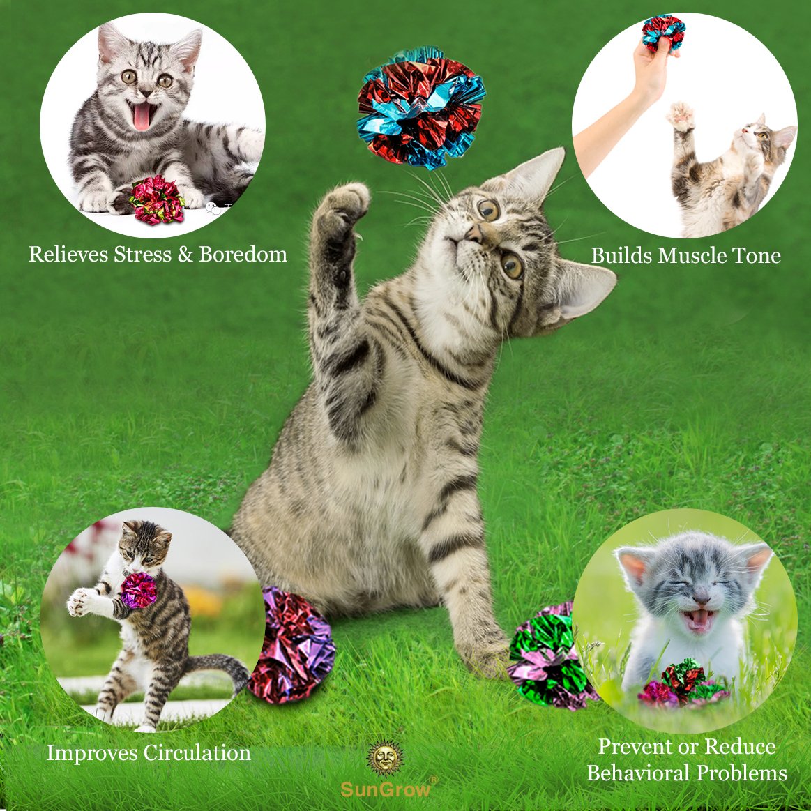 SunGrow Kitty Crinkle Balls, Indoor Toys for Cat & Kitten, 12 count