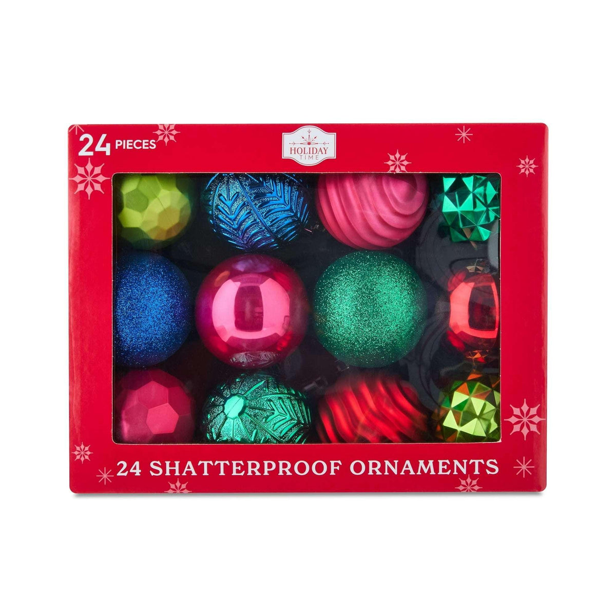 24-Count Red Shatterproof Multi-Textured Christmas Ornaments, 2.36 in, by Holiday Time