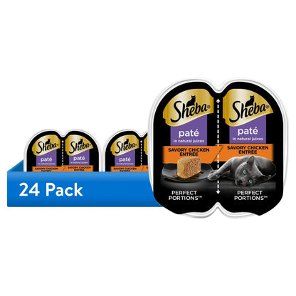 (12 pack) Sheba Wet Cat Food Pate, Savory Chicken Entree, 2.6 oz Perfect Portions Twin Pack Tray