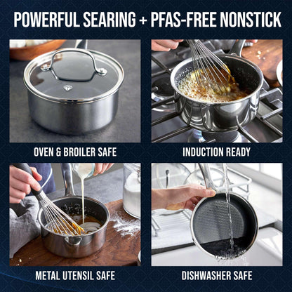 Blue Diamond Diamond Bond 2QT Hybrid Ceramic Nonstick Stainless Steel Saucepan with Lid, Induction