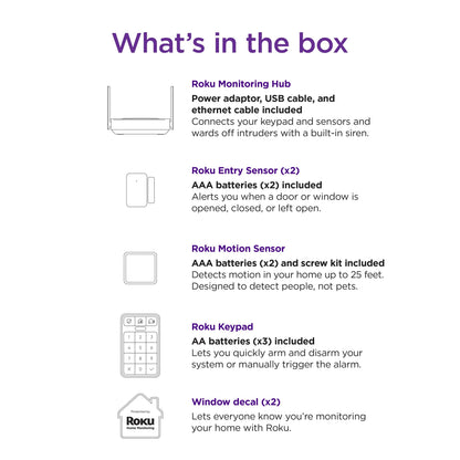 Roku Smart Home 5-Piece Home Monitoring System Bundle Wi-Fi-Enabled Indoor Battery-Powered with Free Self-Monitoring