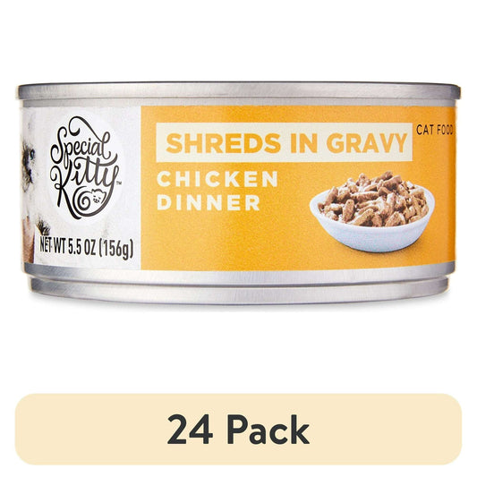 (24 pack) Special Kitty Chicken Dinner Shreds in Gravy Wet Cat Food, 5.5 oz Can