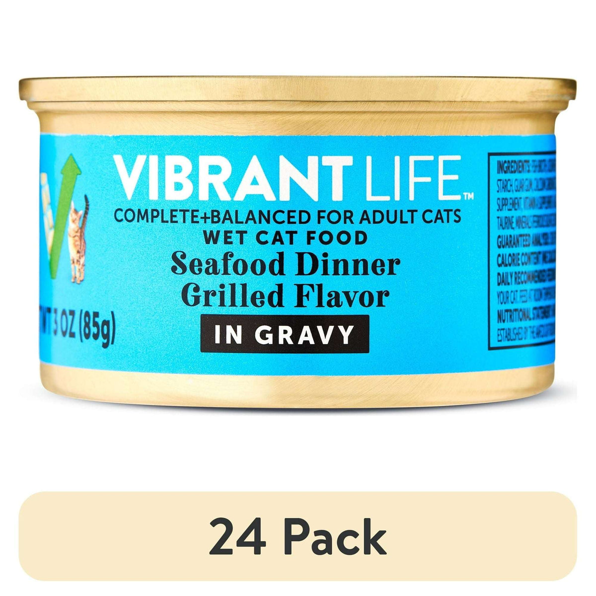 (24 pack) Vibrant Life Seafood Dinner Grilled Flavor in Gravy Wet Cat Food, 3 oz Can