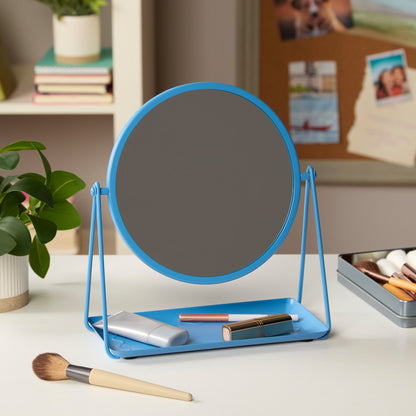 Mainstays by Becky G. & Alejandra 9.65" Round Tabletop Mirror with Metal Tray, Blue