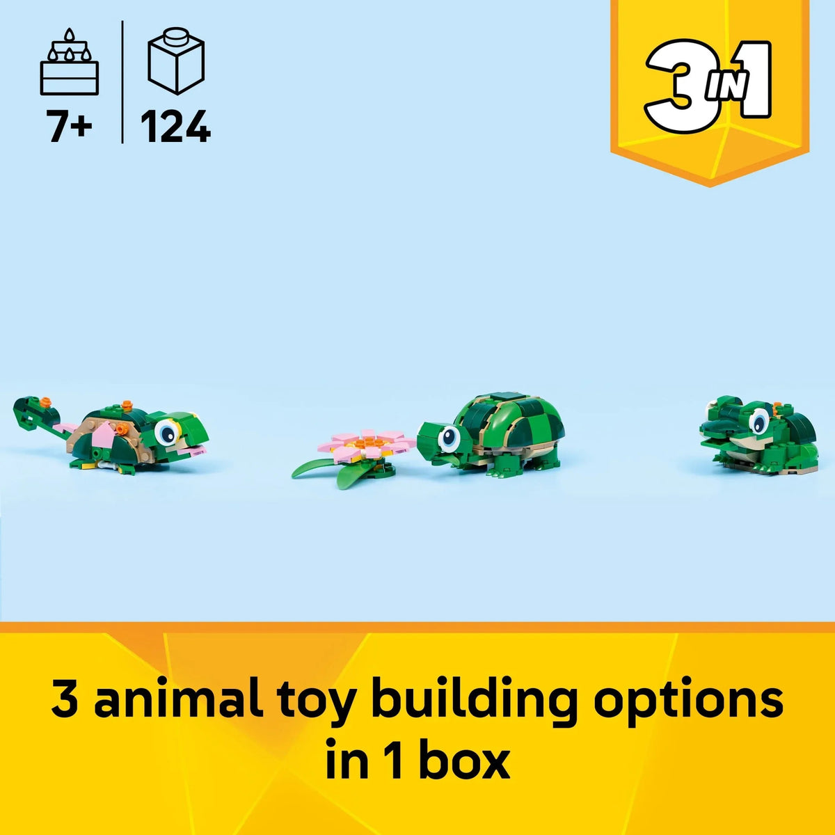 LEGO Creator 3 in 1 Turtle with a Water Lily Flower - Building Toy for Girls & Boys, Ages 7+ - Easter Basket Gift for Kids - Build a Chameleon, Frog, or Turtle - 31377