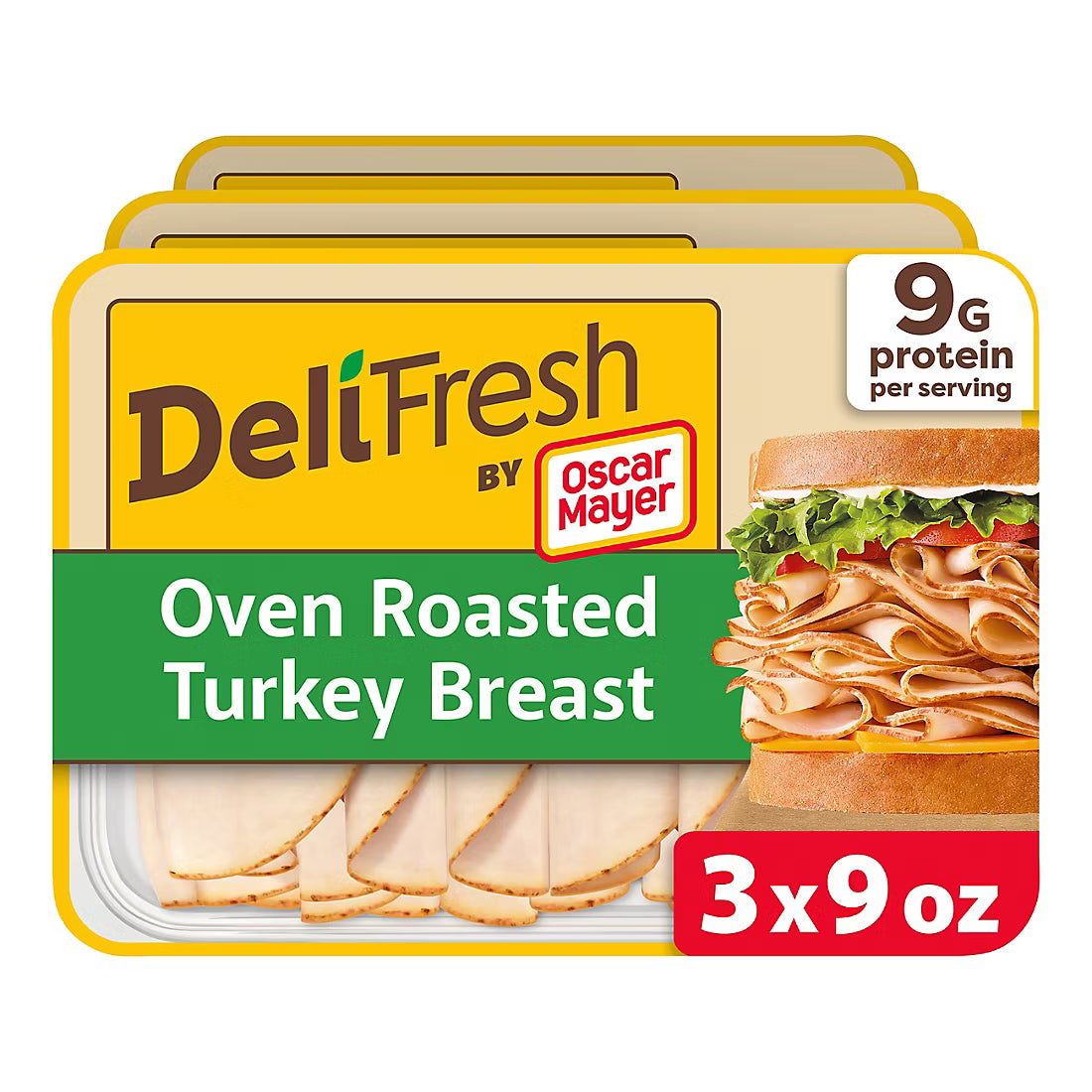 Oscar Mayer Deli Fresh Oven Roasted Turkey Breast, Sliced Lunch Meat, 9g Protein, Trays, 3 pk./9 oz.