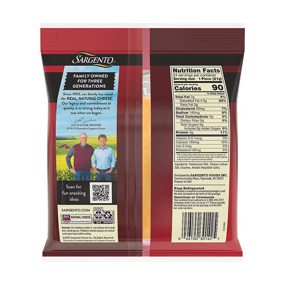 Sargento Natural Sharp Cheddar Cheese Snacks, 24 ct./0.75 oz.