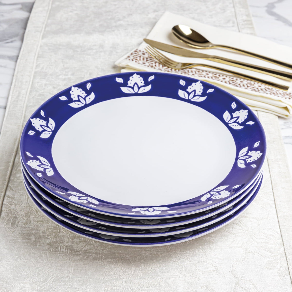 Sofia Home 4 Pack Indigo Round Stoneware Dinner Plates by Sofia Vergara