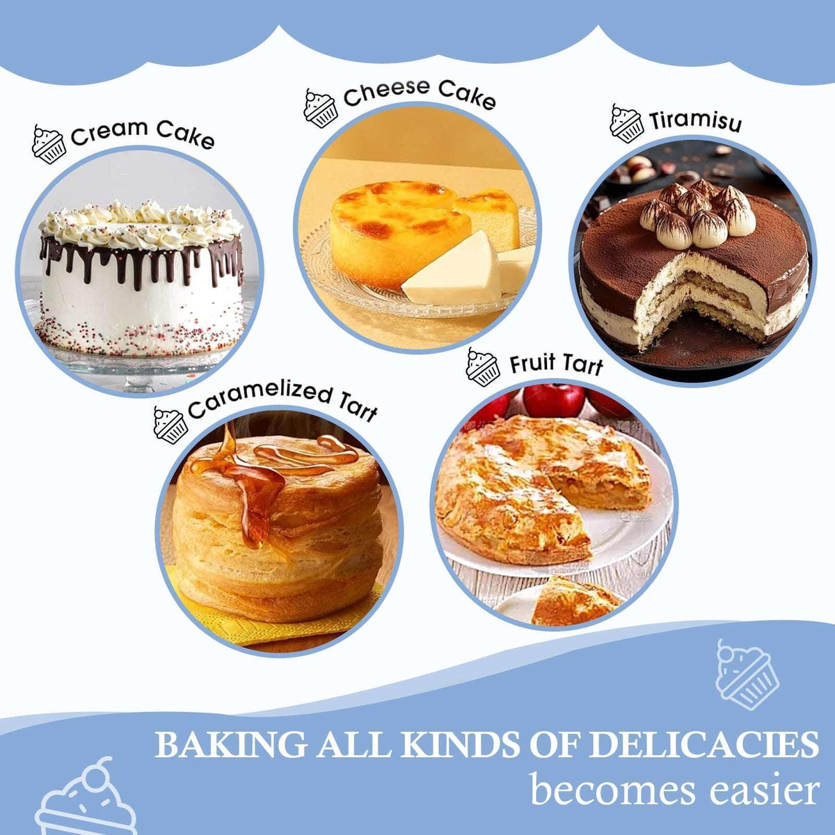 Godance 8-Inch Round Cake Pan Set of 3, Nonstick Baking Cake Pans with 100 Pieces Pre-cut Parchment Paper, Carbon Steel Cake Baking Pans with Handle, Circle Cake Pans Sets for Baking, Dishwasher Safe