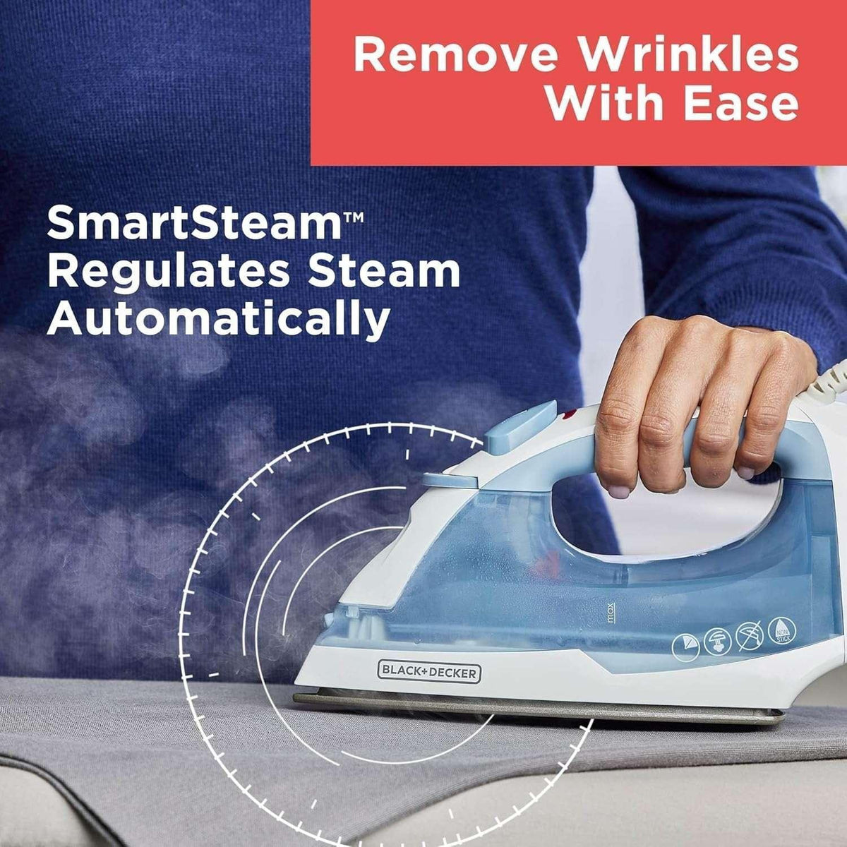 BLACK+DECKER Easy Steam Compact Iron, IR40V, Nonstick Plate, SmartSteam, Anti-Drip, Auto Shutoff