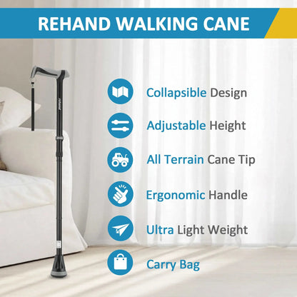 REHAND Adjustable Foldable Walking Cane for Seniors - Lightweight Heavy Duty Canes with Non-Slip Grip, Collapsible Design (Black)
