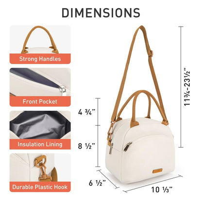 TOURIT Insulated Lunch Box Reusable Lunch Tote Bag, Soft Thermal Cooler Bag Food Container with Adjustable Shoulder Strap for Women Men, Work School Picnic Beach, Cream