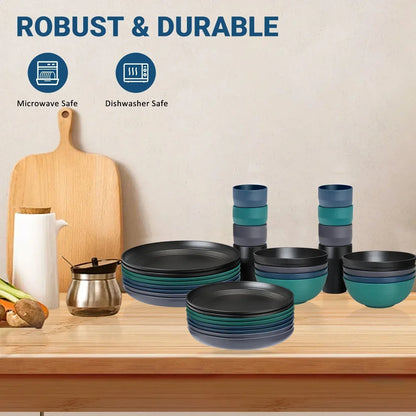 TINANA Wheat Straw Dinnerware Sets, Service for 8, 32 PCS Unbreakable Dinnerware,Microwave Dishwasher Safe