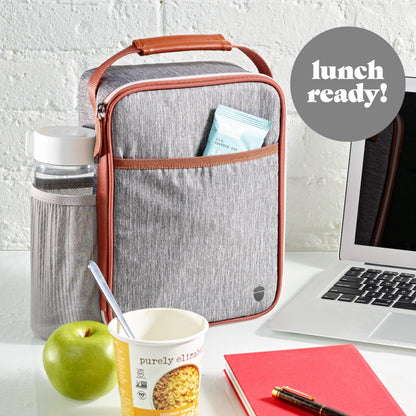 Acorn St by Fit & Fresh Vertical Insulated Reusable Lunch Bag for Men, Women, Kids, Steel