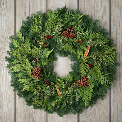 28" Fresh Cinnamon Stick Wreath and Birch Log Centerpiece Bundle