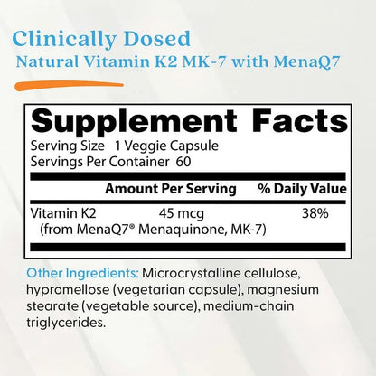 Doctor's Best, Natural Vitamin K2 MK-7 , 45 mcg, Veggie Caps