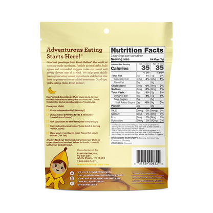 Fresh Bellies Banana-Fana-Fofana Freeze-Dried Toddler Snack, 0.75 oz, Resealable Pouch, 3 Ingredients, Vegan, Gluten-Free
