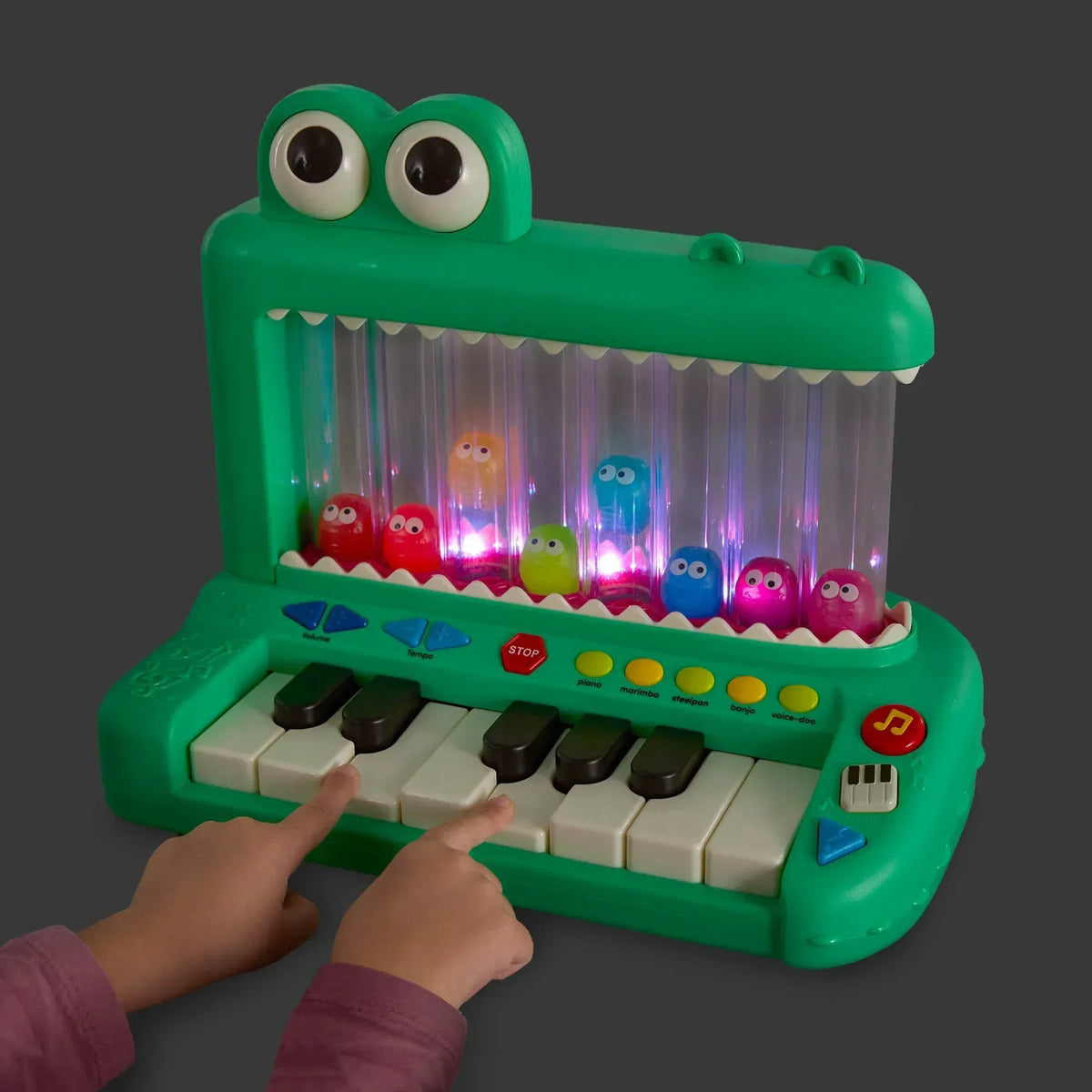 Battat Croco Pop Piano Toy Keyboard with Songs Sounds Lights, Baby and Toddler Toys