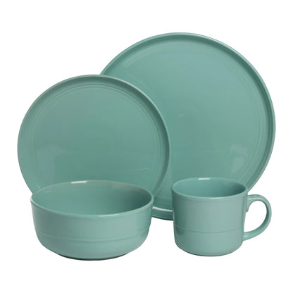 10 Strawberry Street Double Line 16 Piece Stoneware Dinnerware Set, Seafoam