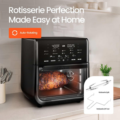 Gourmia All-in-One 14-Quart Air Fryer, Oven, Rotisserie, Dehydrator with Temperature Probe, Stainless Steel