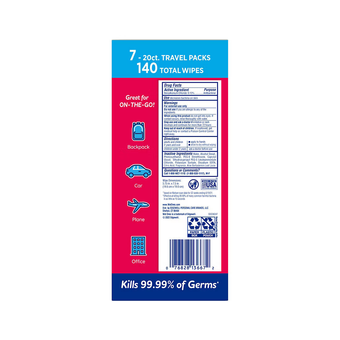 Wet Ones Antibacterial Hand Wipes Travel Pack - Fresh Scent, 7 pk./20 ct.