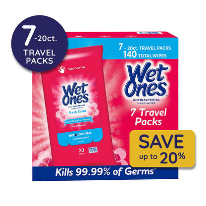 Wet Ones Antibacterial Hand Wipes Travel Pack - Fresh Scent, 7 pk./20 ct.