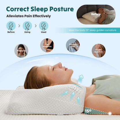 GIANNA Ergonomic Cervical Memory Foam Pillow for Neck and Shoulder Pain Relief, Cooling Contour Orthopedic Support Pillow with Breathable Washable Cover, Queen Size, Dark Gray