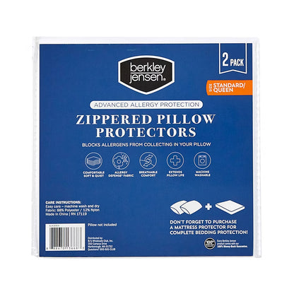 Berkley Jensen Advanced Allergy Zippered Pillow Protector - Standard Queen, 2 pk.