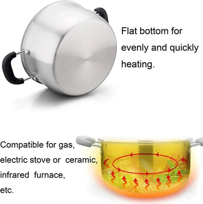 Vesteel 3 Quart Stock Pot, Stainless Steel Metal Pasta Soup Pot with Glass Lid for Cooking, Heat-Proof Double Handles, Heavy Duty & Dishwasher Safe