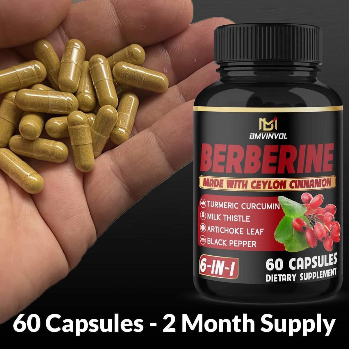 Berberine with Ceylon Cinnamon, Turmeric, Milk Thistle, Artichoke, Black Pepper - 150 Count - Pack of 1