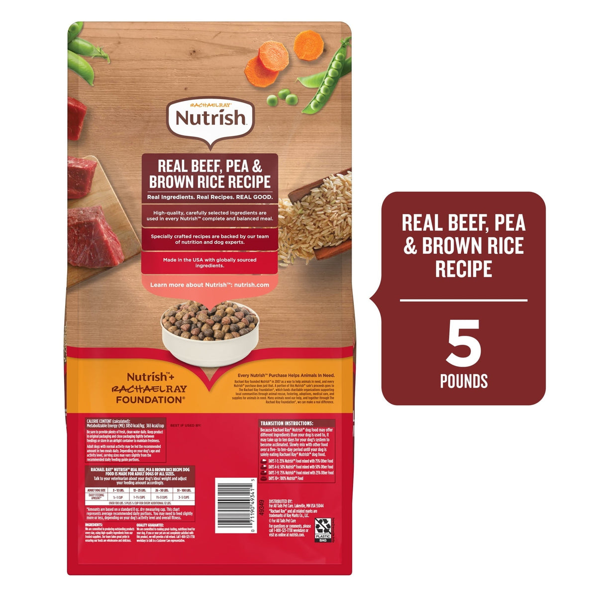 Rachael Ray Nutrish Adult Dry Dog Food Real Beef, Pea & Brown Rice Recipe
