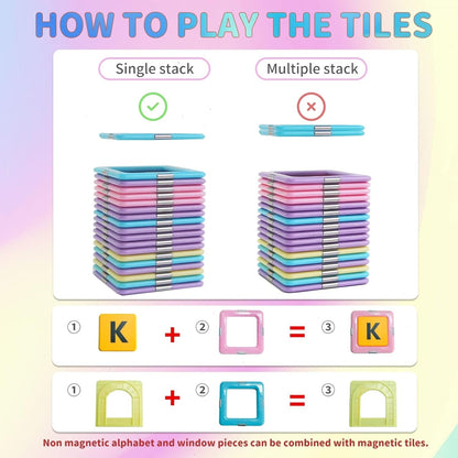 Magnetic Tiles 80pcs Magnet Building Blocks Set Creative Stacking Toys for Kids, 3D DIY Construction Kit Preschool Child Montessori Toys STEM Learning Toys Gifts for Girls Boys 3 4 5 6 7 Years