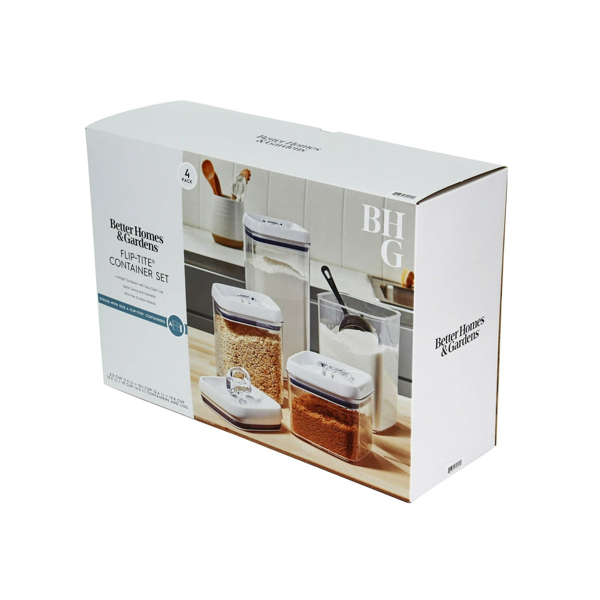 Better Homes & Gardens Flip-Tite 4-Pack Square Food Storage Container Set