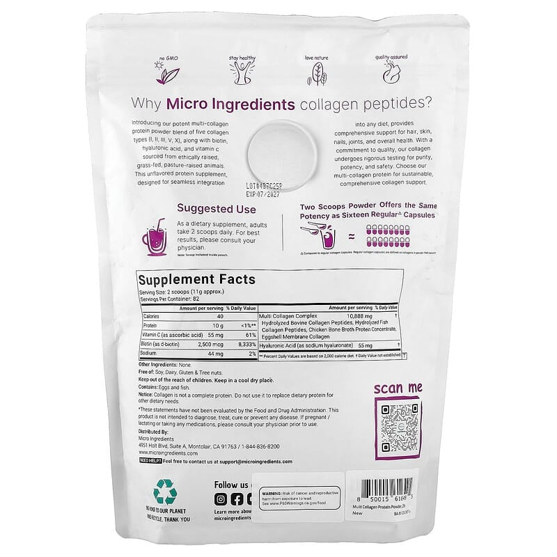 Micro Ingredients, Multi Collagen Peptides, Unflavored
