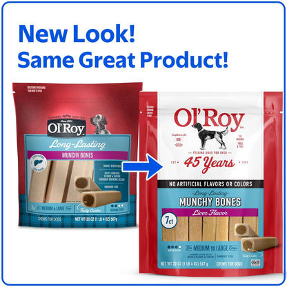 (2 pack) Ol' Roy Long-Lasting Flavor Munchy Bones Chews for Dogs, 7 count, 20 oz