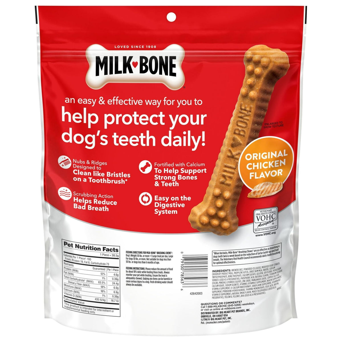 Milk Bone Brushing Chews Original Chicken Flavor Daily Dental Dog Treats, Large, 33.7 oz Bag