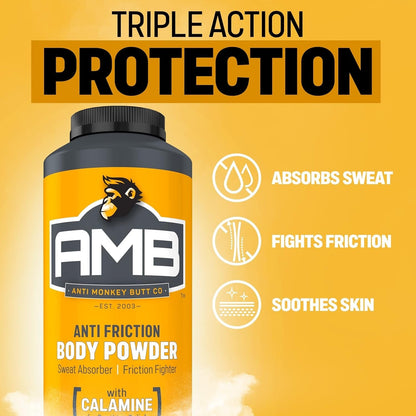 Anti Monkey Butt Travel-Size Body Powder with Calamine - Talc-Free Sweat, Odor, & Friction Relief - Chafing Protection for Active Lifestyles - 1.5 oz - Pack of 12