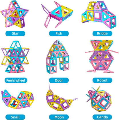 Magnetic Tiles 80pcs Magnet Building Blocks Set Creative Stacking Toys for Kids, 3D DIY Construction Kit Preschool Child Montessori Toys STEM Learning Toys Gifts for Girls Boys 3 4 5 6 7 Years