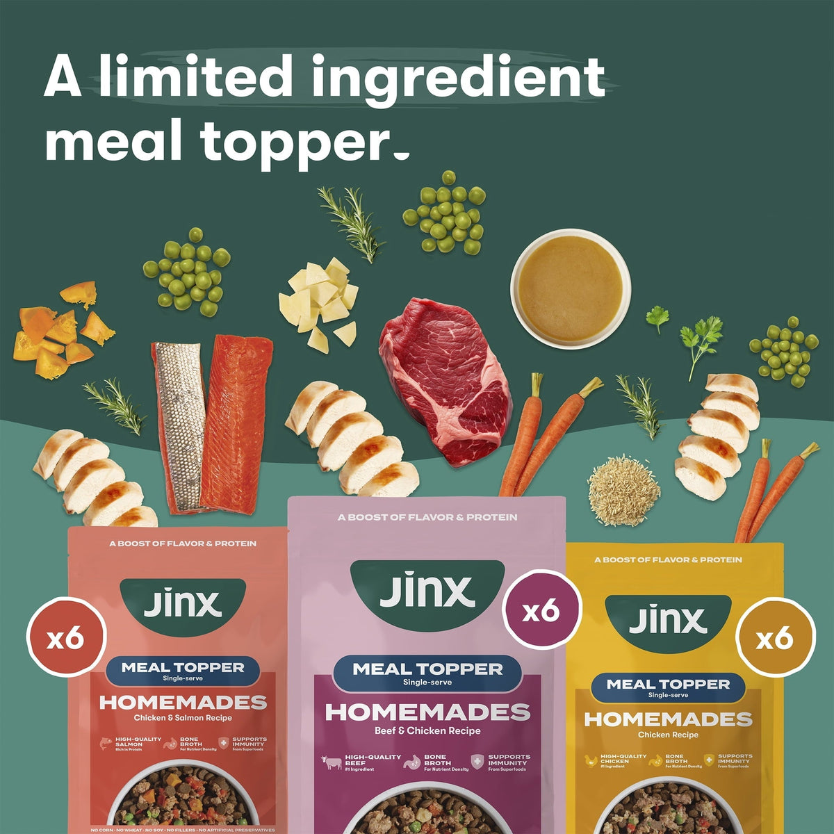 Jinx Homemades Single Serve Value Pack Wet Natural Dog Food, Grain-Free, 3oz Variety Pack 18ct