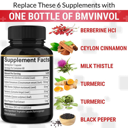 Berberine with Ceylon Cinnamon, Turmeric, Milk Thistle, Artichoke, Black Pepper - 150 Count - Pack of 1