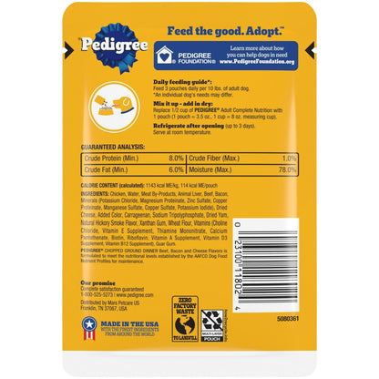 (24 pack) Pedigree Chopped Ground Dinner Wet Food with Beef, Bacon, & Cheese Flavor, 3.5 oz Pouches, 16 Count