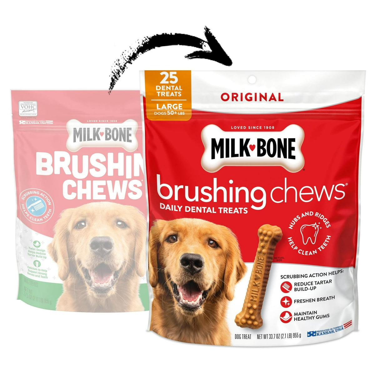 Milk Bone Brushing Chews Original Chicken Flavor Daily Dental Dog Treats, Large, 33.7 oz Bag