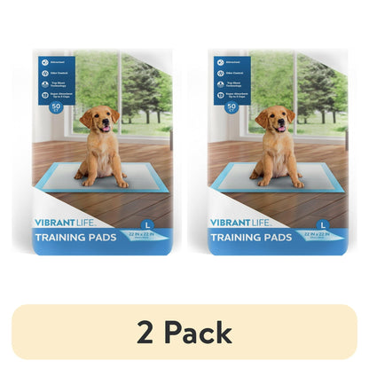Vibrant Life Training Pads – Super Absorbent, Leak Proof, & Fast Dry Dog and Puppy Pee Pads – L 22 in x 22 in, 50 Count