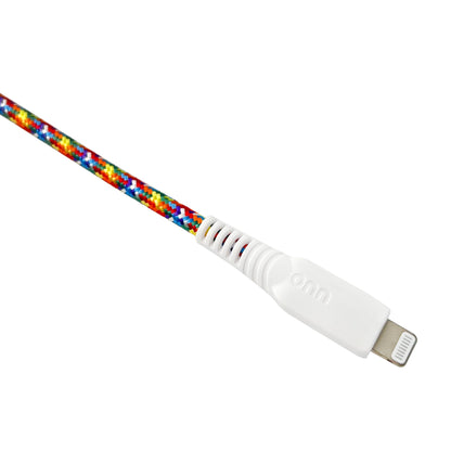 onn 6ft Lighting to USB A Braided Cable, MFI Certified, Rainbow - Compatible with iPhone 14/13/12/11/X/XR/XS/8/7/6/5, iPad, Airpods and more