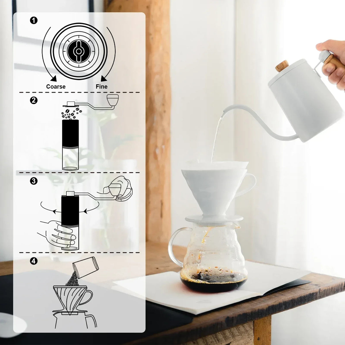 AGCAN Manual Coffee Grinder Portable Coffee Bean Mill Grinders with Ceramic Burr, 304 Stainless Steel Hand Crank - Fine Coarse Adjustable - for Outdoor, Travel, Espresso